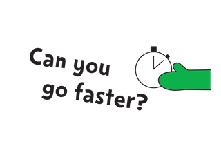 Hand holding a 10-minute timer. Text reads: Can you go faster?